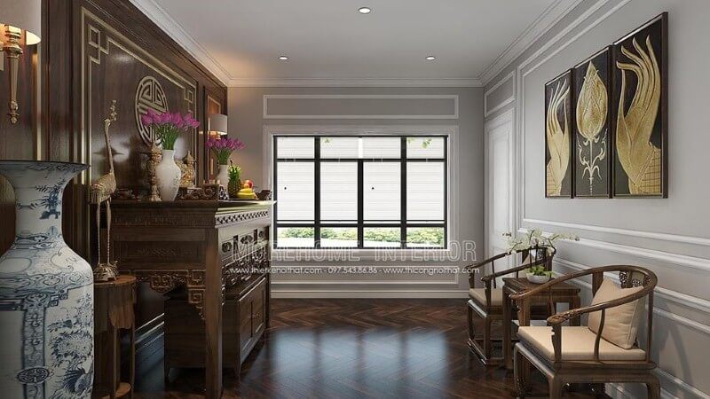 Cách bố trí cửa sổ lớn giúp phòng thờ trang trí đẹp và luôn luôn được thông thoáng mà không vi phạm phong thủy.